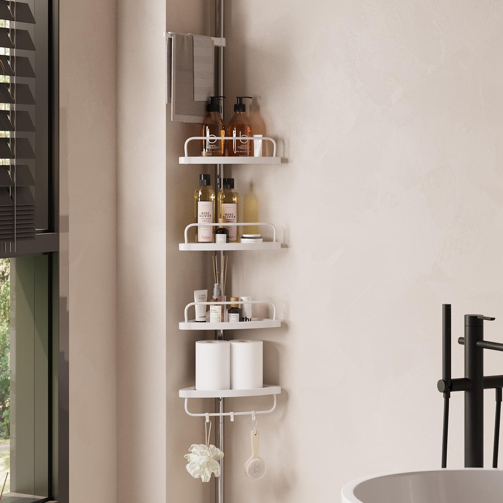 SONGMICS Duschregal höhenverstellbar, Eckregal fürs Badezimmer, Badregal BCBB3502SW