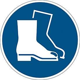 Hinweisschild Durable, rund, für den Innenbereich, Motiv „Fussschutz benutzen“, EN ISO 7010, selbstklebend, blau-weiss, 1 Stück