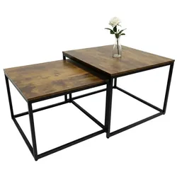 Relaxdays Satztisch 2er Set Industrial Design Braun,Schwarz