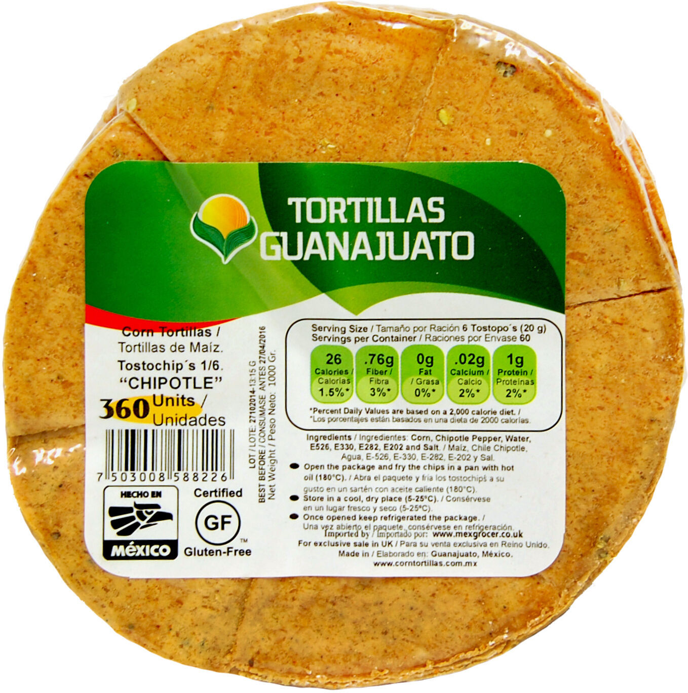 Guanajuato Pre Cut Chipotle Corn Tortillas for Frying 1kg