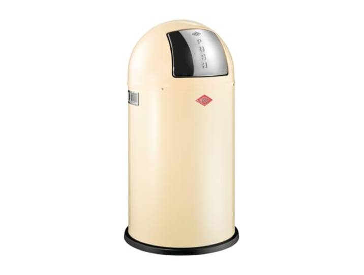 Wesco Pushboy Mülleimer in der Farbe mandel, pulverbeschichtetes Stahlblech, 50 Liter Volumen, große Edelstahlklappe, herausnehmbarer Innenbehälter