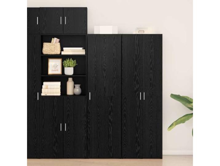 HEFZGDB Minimalistisches Highboard mit Fächern und moderner Eichenoptik für Esszimmer und Wohnzimmer als funktionales 2-teiliges Highboard in Schwarz