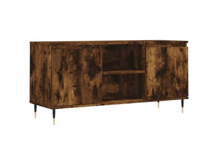 KUPTYERFG TV-Schrank Räuchereiche 104x35x50 cm Lowboard Holzwerkstoff Praktisches Fernsehmöbel mit 4 Fächern und stabilen Eisenbeinen für Wohnzimmer und Schlafzimmer.