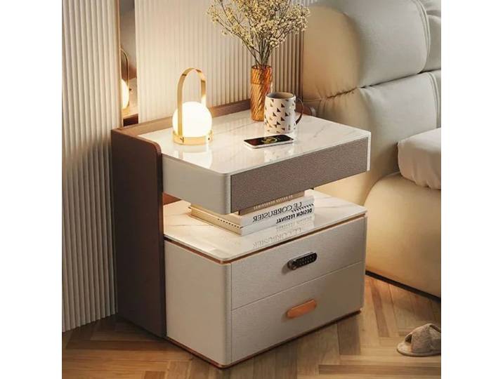 Tables de chevet modernes de luxe léger avec chargement intelligent pour chambre à coucher, armoire de rangement verrouillable, meubles de chambre