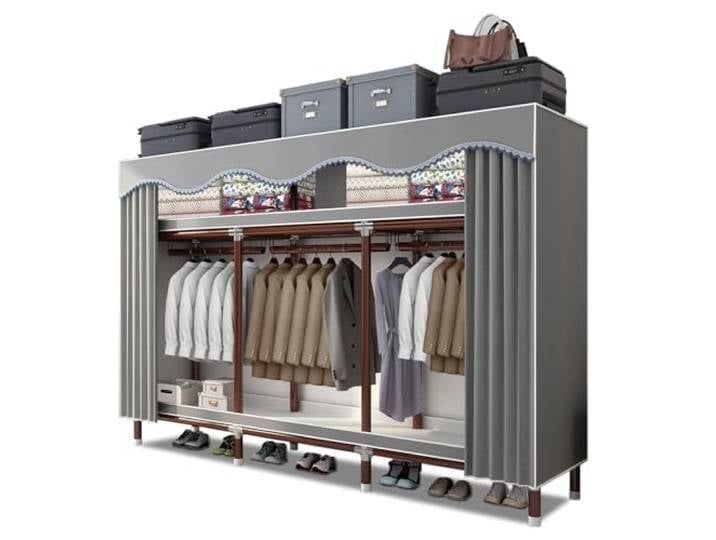 Dictstarst Kleiderschrank Stoffschrank Für Schlafzimmer, Stoffkleiderschrank Mit Staubabdeckung, Kleiderschrank Stoff Mit Kleiderstangen Und Ablagen, Für Kleideraufbewahrung, Grau