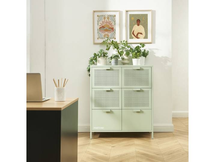 Commode métal vert amande 6 tiroirs 90cm
