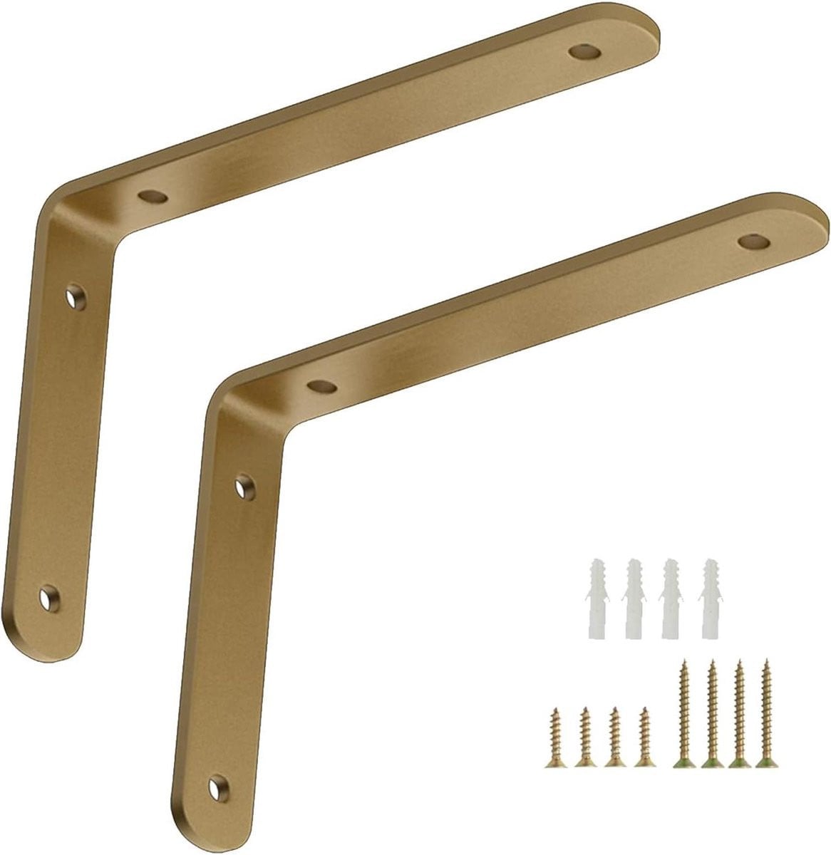 Set van smeedijzeren L-vormige plankbeugels in goud, 10 x 8 cm