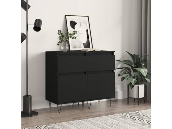 HEFZGDB Modernes Sideboard für Wohnzimmer oder Flur in Schwarz mit viel Stauraum und Deko-Oberfläche aus Holzwerkstoff mit glatter feuchtigkeitsbeständiger Oberfläche und stabilen