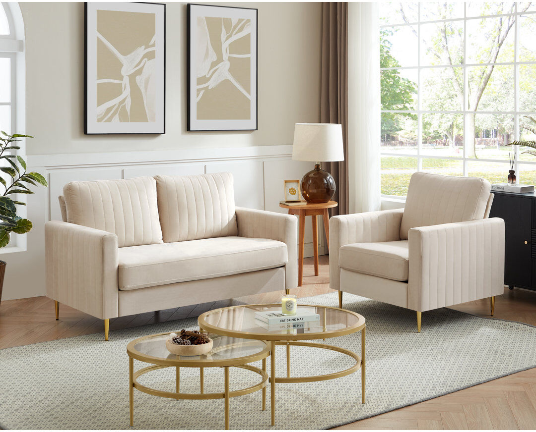 Fairmont Park Manito 2 Piece Velvet Standard Living Room Set Beige 2