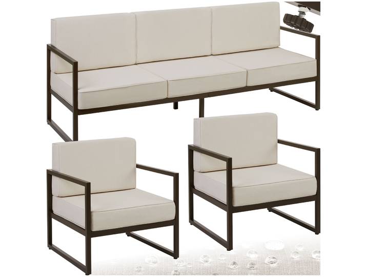 Garten-Loungeset Comosa für 5 Personen, XXL-Polsterung - braun/beige