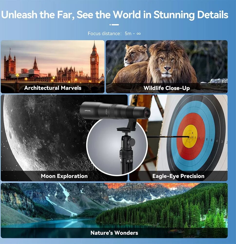 INF Objectif Télescope Smartphone Zoom 50x - Mise au Point Interne Haute Définition Compatible avec Huawei, Samsung, APPLE,