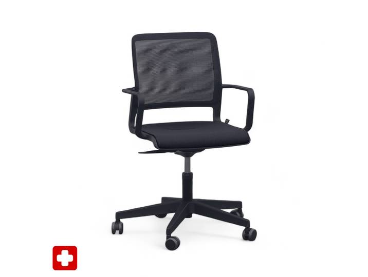 Conference chair Sitag SitagXilium Mesh with fixed armrests, Black, New - Ergonomic & height-adjustable