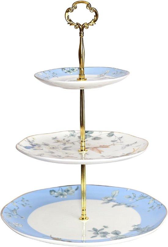 3-lagige Porzellan Servierständer für Kuchen und Cupcakes - Blau Weiß