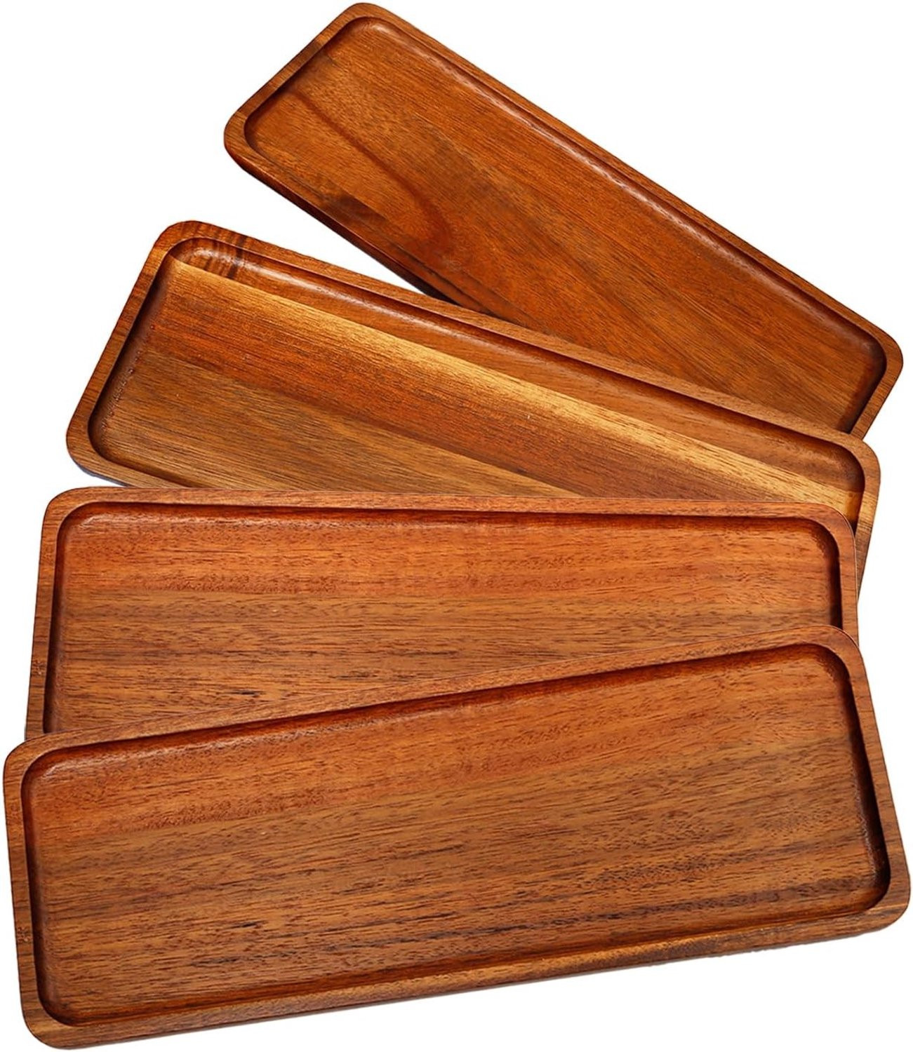 Set van 4 Acaciahouten Decoratieve Dienbladen voor Desserts, Sieraden en Kaarsen