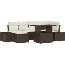vidaXL 7-teiliges Garten-Sofa-Set mit Kissen aus braunem Polyrattan