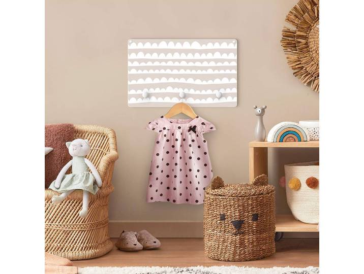 Patère enfants Nuages blancs 40 x 25 x 1cm Rose foncé/Crème