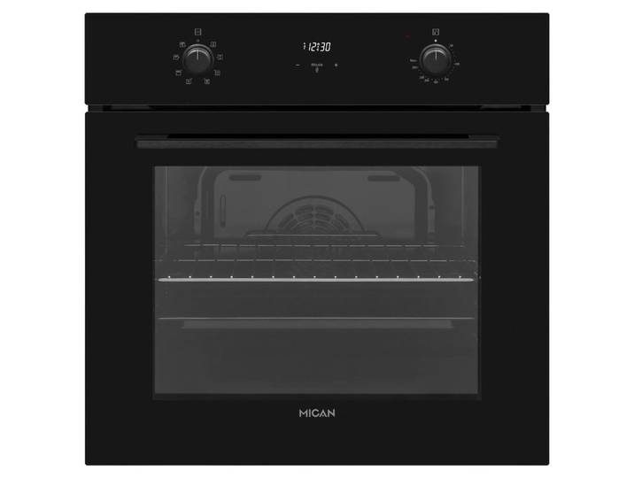 Mican Einbaubackofen, Schwarz, Metall, Glas, 59.5x59.5x57 cm, Elektronikuhr, Versenkknebel, Backofenbeleuchtung, Timerfunktion, Küchen, Küchenelektrogeräte, Backöfen & Herde