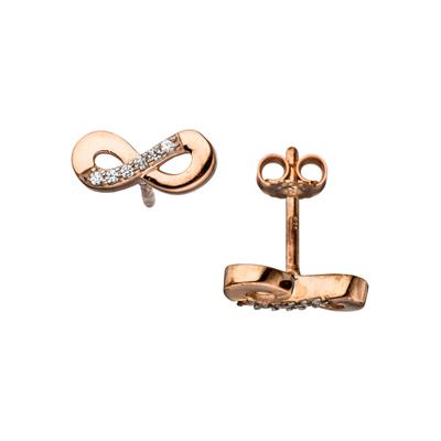 Paar Ohrstecker JOBO "Unendlichkeit", rosa (roségoldfarben), Ohrringe, Damen, Silber 925 (Sterlingsilber), 925 Silber roségold vergoldet mit 12 Zirkonia