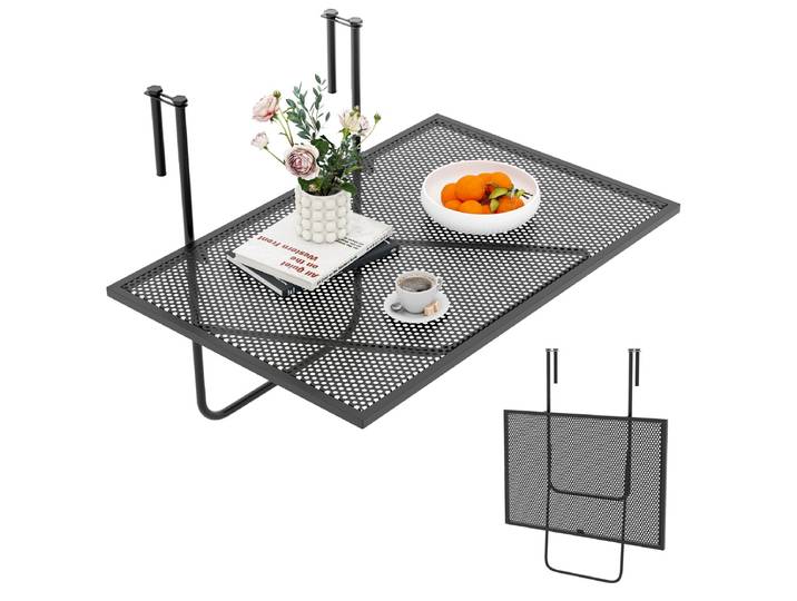 Opvouwbare Balkon tafel Rechthoekige Hangtafel om op te Hangen Metaal Vouwtafel Zwart