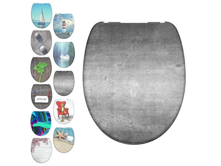 WC-Sitz SCHÜTTE Motiv , grau (stein), B:37,3cm H:4,5cm L:44,8cm, Duroplast, WC-Sitze, WC-Sitz, bruchsicher, kratzfest. Toilettensitz, Absenkautomatik, Standardmass