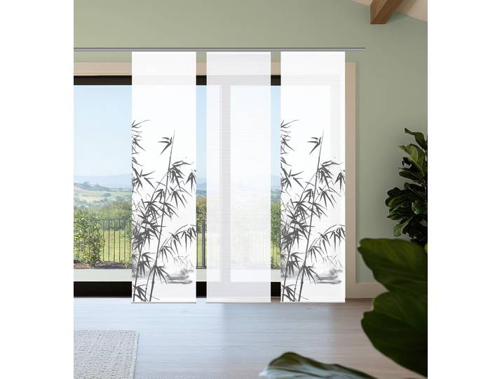 Schiebegardine HOME IN GREEN RUFUS , grau, B:60cm H:245cm, Polyester, Gardinen, Schiebegardine, Bambusoptik, SET, recycelt, Digitaldruck