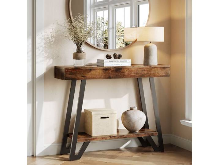 Table console - LITTLE TREE - Little Tree - 103 cm - Marron rustique - Cadre métal & étagères