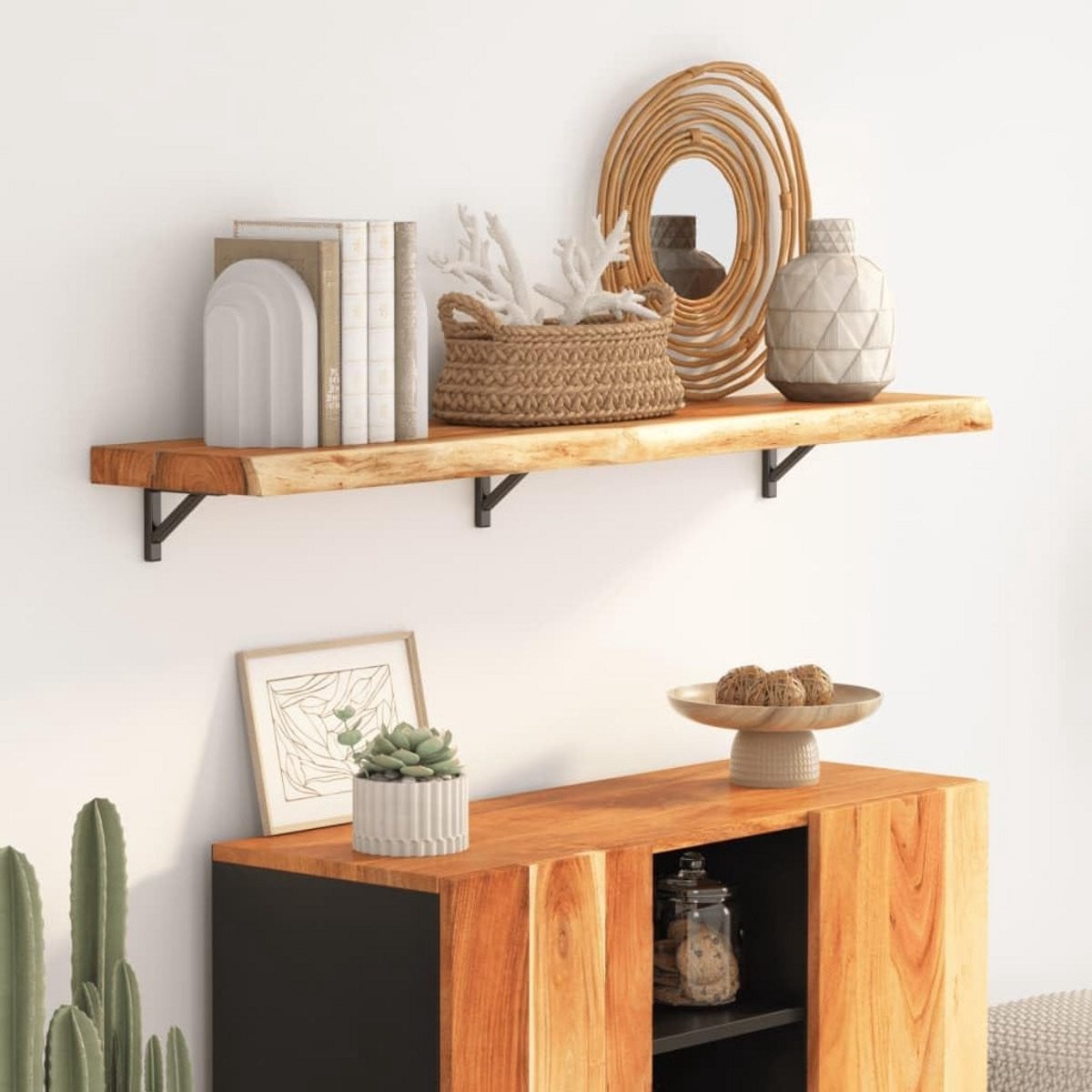 Natuurlijke houten wandplank met uniek live edge - Rechthoekig - 120 cm