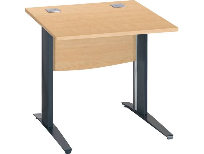 Bureau droit Excellens L 80 cm hêtre piétement '' L'' métal anthracite - - Bruneau