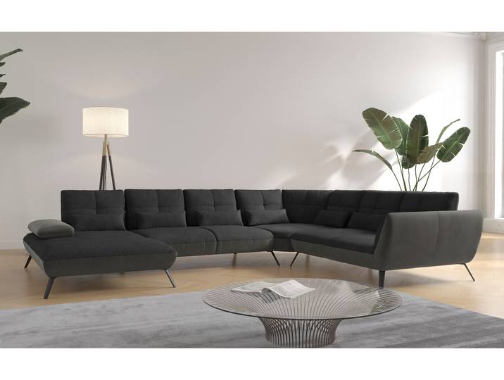 Wohnlandschaft GOODPRODUCT Mikado U-Form , grau (charcoal), B:376cm H:88cm T:297cm, 100% Polyester, Sofas, Wohnlandschaft, inkl. Sitztiefenverstellung und Armteilverstellung