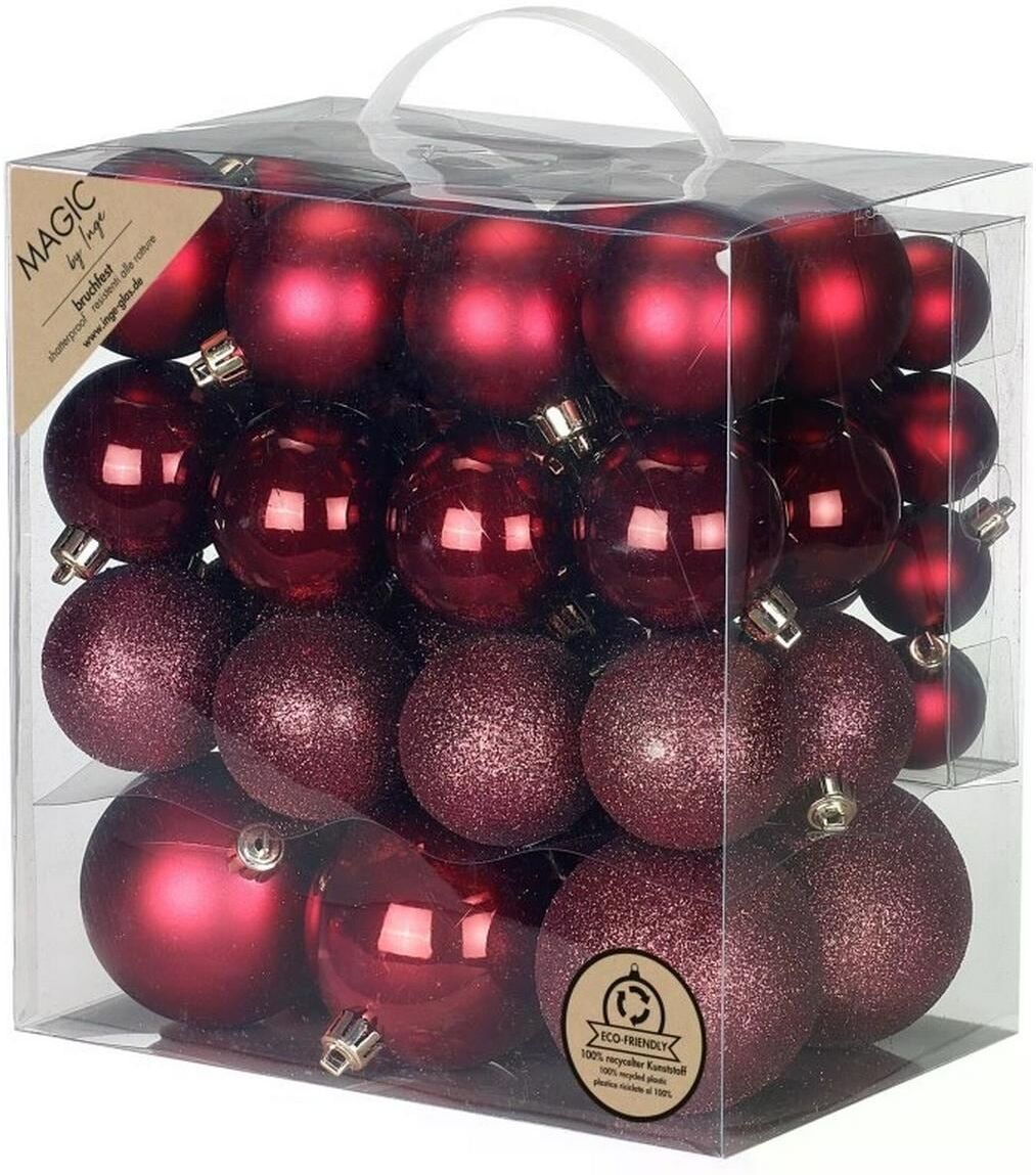 Weihnachtsbaumkugel "54 Stück", rot (bordeaux), Kunststoff, Weihnachtsbaumkugeln, Weihnachtsbaumkugel bordeaux Einheitsgröße