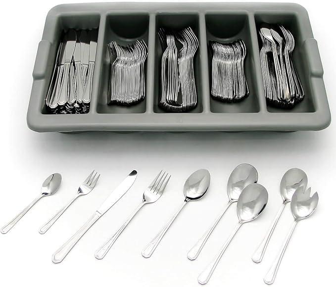 Besteck für 40 Personen im Besteckkasten, 204-teilig - Gabeln, Löffel, Messer, Kaffeelöffel, Kuchengabeln, Servierbesteck, Salatbesteck - Serie"BERLIN"