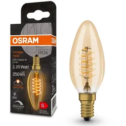 OSRAM E14 VINTAGE-Retro LED Filament Kerze Gold dimmbar 3,4W wie 25W extra warmweißes gemütliches Licht 2200K