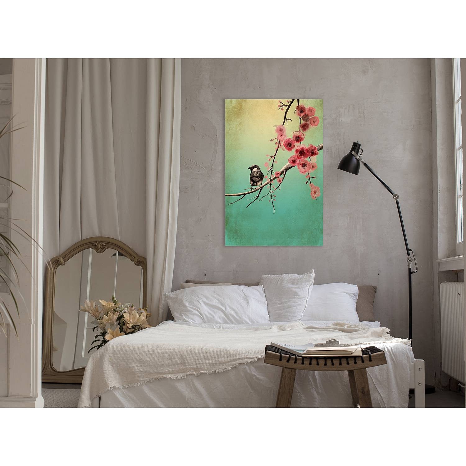 home24 Canvas Afbeelding Cherry Flowers Groen 40 x 60 cm