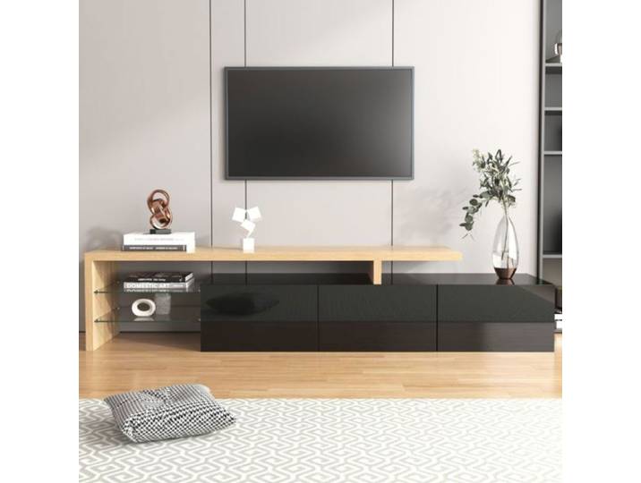 Meuble TV - PDZZZD - Moderne - Blanc brillant - 3 armoires - Chic élégant