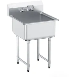 VEVOR Edelstahl Spültisch Gewerbliche Spülbecken 686 x 610 x 1041 mm, Spülbecken Edelstahl mit Wasserhahn 104 kg Tragfähigkeit, Edelstahlspüle Spülbecken Waschbecken Küche Freistehendes Spülbecken