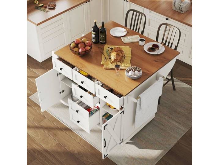 Desserte ilôt de Cuisine avec roulettes-Buffet Cuisine de Rangement avec Plateau de Table Pliable-Chariot de Repas-blanc