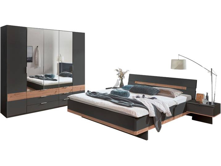 Komplettschlafzimmer WIMEX Gibraltar , grau (graphit, absetzung artisan eiche nachbildung), B/H: 180cm x 200cm, Holzwerkstoff, Schlafzimmermöbel-Sets, Komplettschlafzimmer