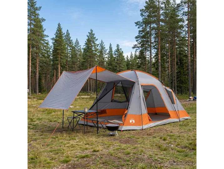 vidaXL Hütten-Zelt 12 Personen Grau und Orange Polyester und Stahl