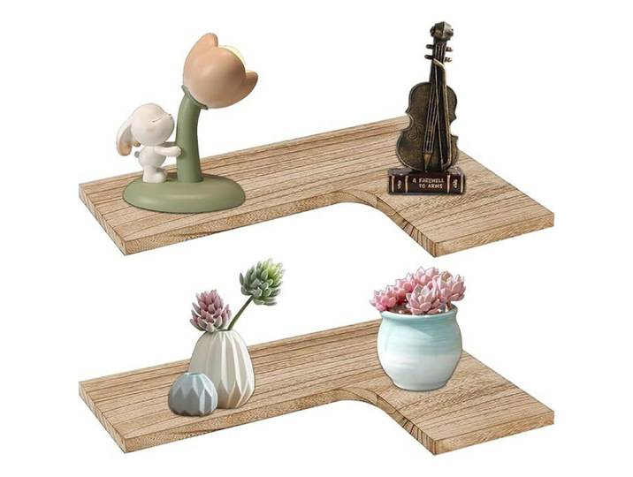 Étagère d angle Flotante en Bois Massif Étagère en Bois à Monter au Mur pour Salon Chambre Salle de Marron Clair