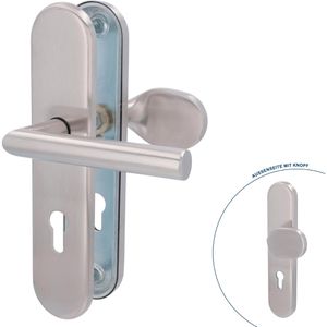 Alpertec Drückergarnitur Security Moskau HT PZ, Edelstahl matt, mit Langschild, für Profilzylinder