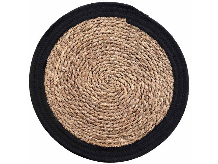 Tischset aus Stroh-Geflecht, Platzdeckchen mit Baumwolle, braun, schwarz, Ø 38