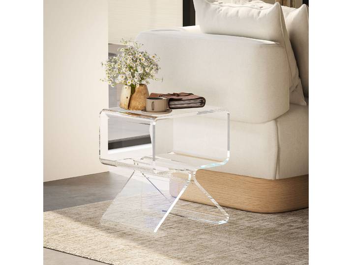 HOMCOM Table Basse 2 Niveaux Acrylique Transparente 40x30x45 cm