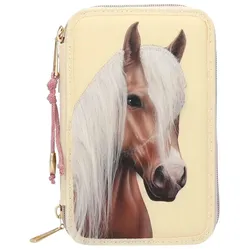Miss Melody 3-Fach Federtasche mit Pferdekopf-Applikation inkl. Stifte