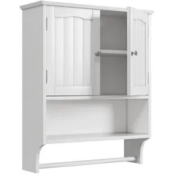 MODFU Hängender Badezimmerschrank MDF Weiß 56,8x19x70 cm mit Handtuchhalter und verstellbaren Regalen