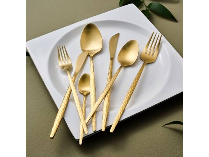 Karaca Callisto Bestecksets - 18/10 Edelstahl Besteck Set für 12 Personen Gold, Rostfrei Besteckset 84-teilig & Löffel, Messer, Gabel Set, Essbesteck inklusive Dessertbesteck & Teelöffel