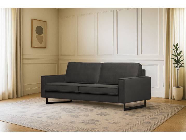 3-Sitzer Sofa, Cord & Kunstleder, Dunkelgrau, 206×97×85 cm, Mit Keder, Modern, Places Of Style