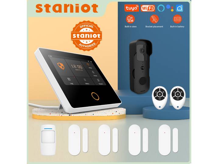 Ostaniot – Kit d'alarme anti-cambriolage pour maison intelligente, wi-fi, Tuya, système de sécurité sans fil, écran tactile IPS de 4.3 pouces, 10 langues intégrées,La sirène intégrée fonctionne avec