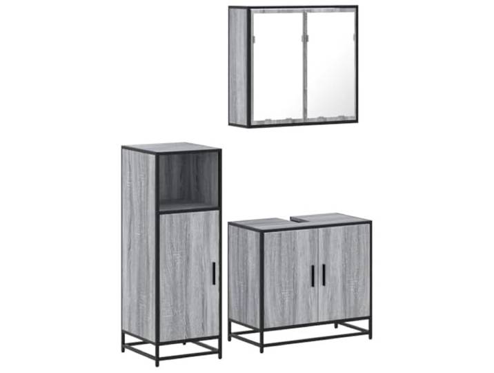 LMTYOENFG 3-TLG Badmöbel-Set Grau Sonoma Spiegelschrank & Schrank Vielseitiges Badezimmermöbel Set mit Wandspiegel, Waschbeckenunterschrank und Beistellschrank für optimale Raumnutzung.