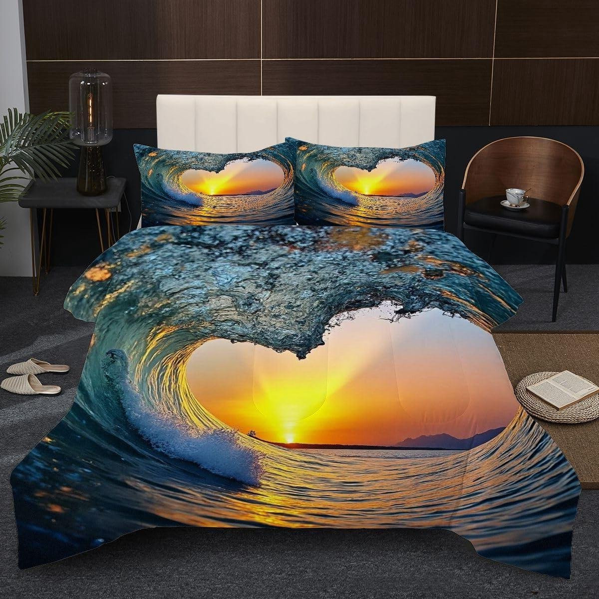 Blauwe dekbedset met kussenslopen en realistisch 3D-design, 155 x 220 cm