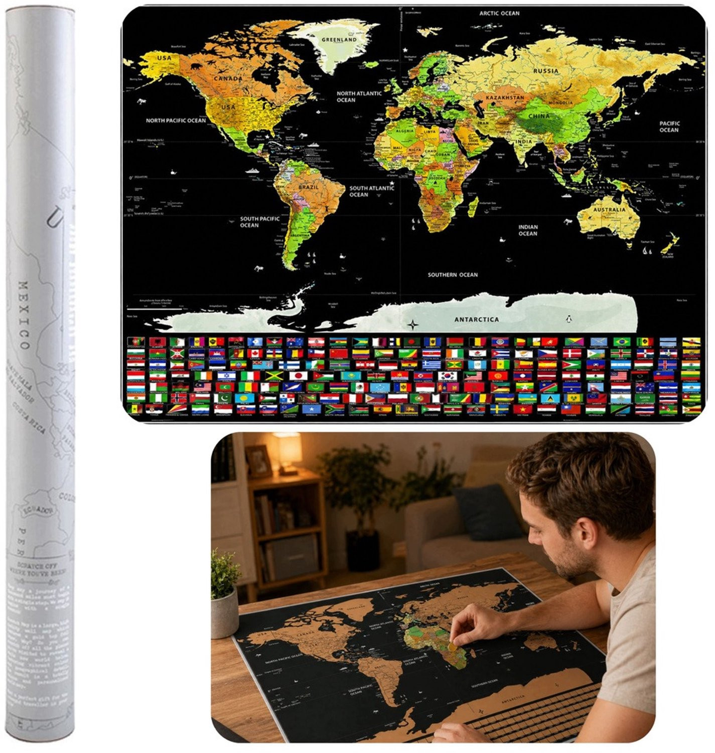 Interactieve Wereldkaart Krasposter voor Volwassenen - 82 x 59 cm